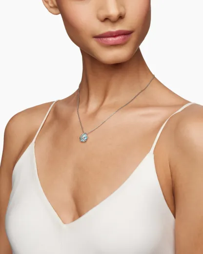 Cable Wrap Necklace Sterling Silver with Blue Topaz and Diamonds, 12.5mm