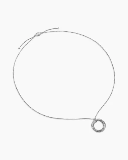 Crossover Pendant Necklace Sterling Silver with Diamonds, 26mm