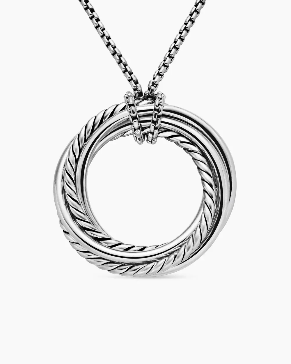 Crossover Pendant Necklace Sterling Silver with Diamonds, 26mm