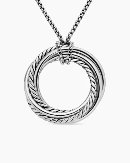 Crossover Pendant Necklace Sterling Silver with Diamonds, 26mm