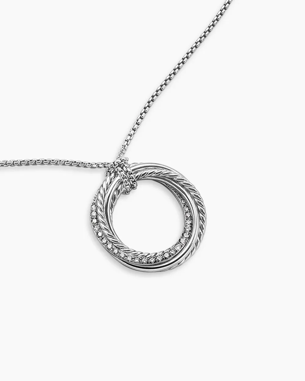 Crossover Pendant Necklace Sterling Silver with Diamonds, 26mm