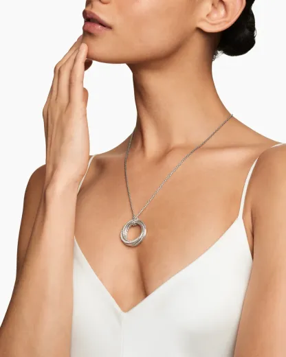 Crossover Pendant Necklace Sterling Silver with Diamonds, 26mm