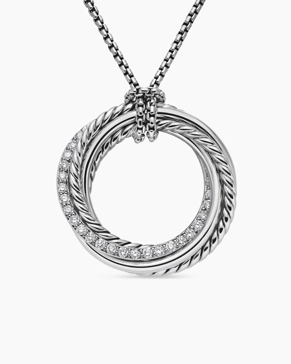Crossover Pendant Necklace Sterling Silver with Diamonds, 26mm