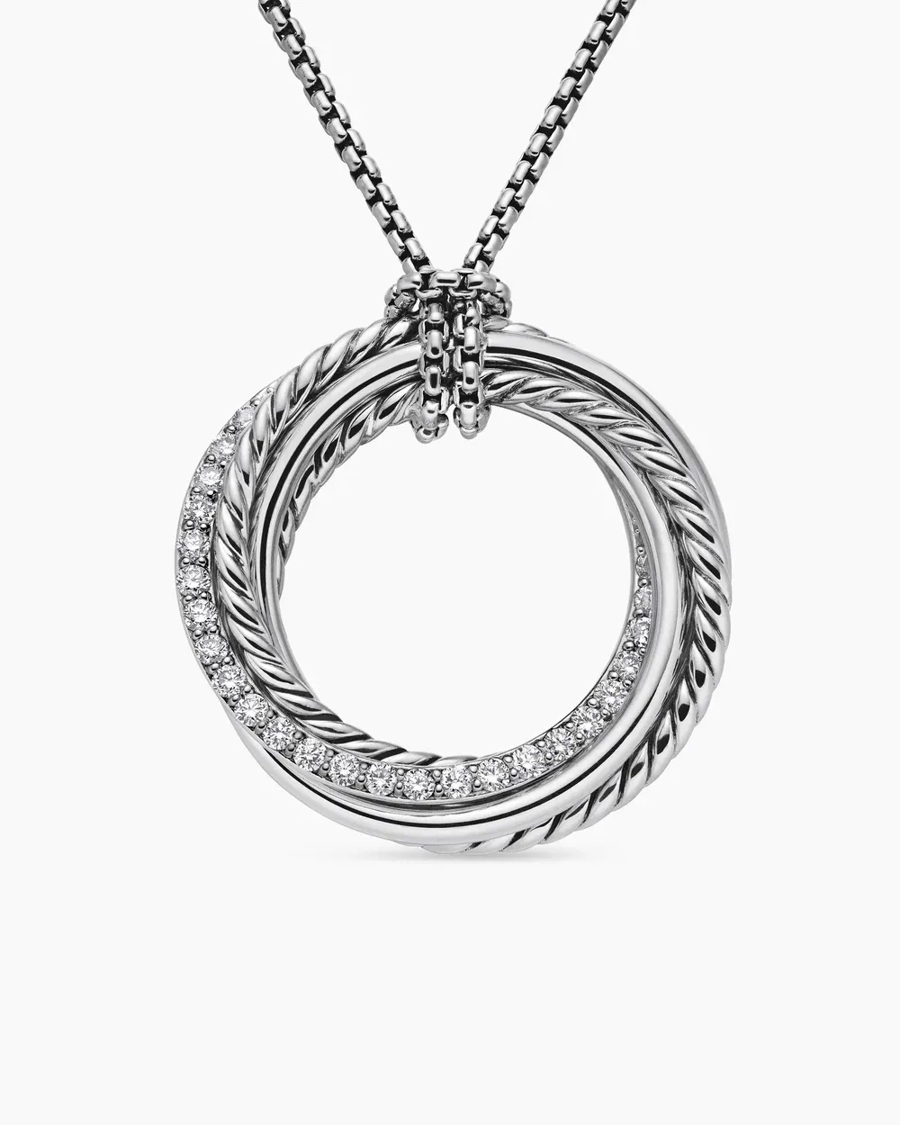 Crossover Pendant Necklace Sterling Silver with Diamonds, 26mm