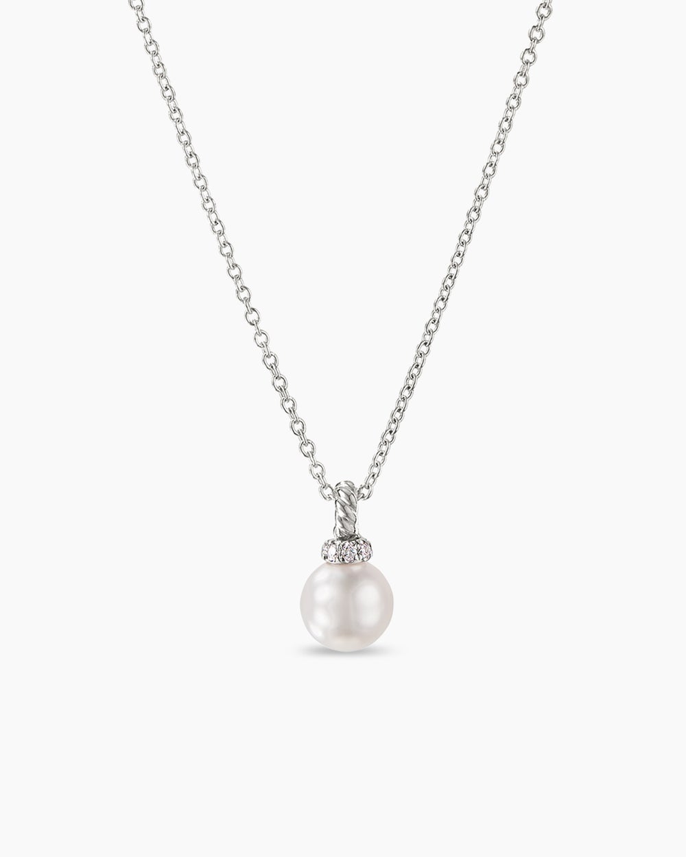 Petite Solari Pendant Necklace 18K White Gold with Pearl and Diamonds, 11.5mm