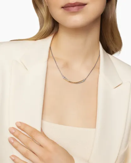 Crossover Bar Necklace Sterling Silver with 18K Yellow Gold