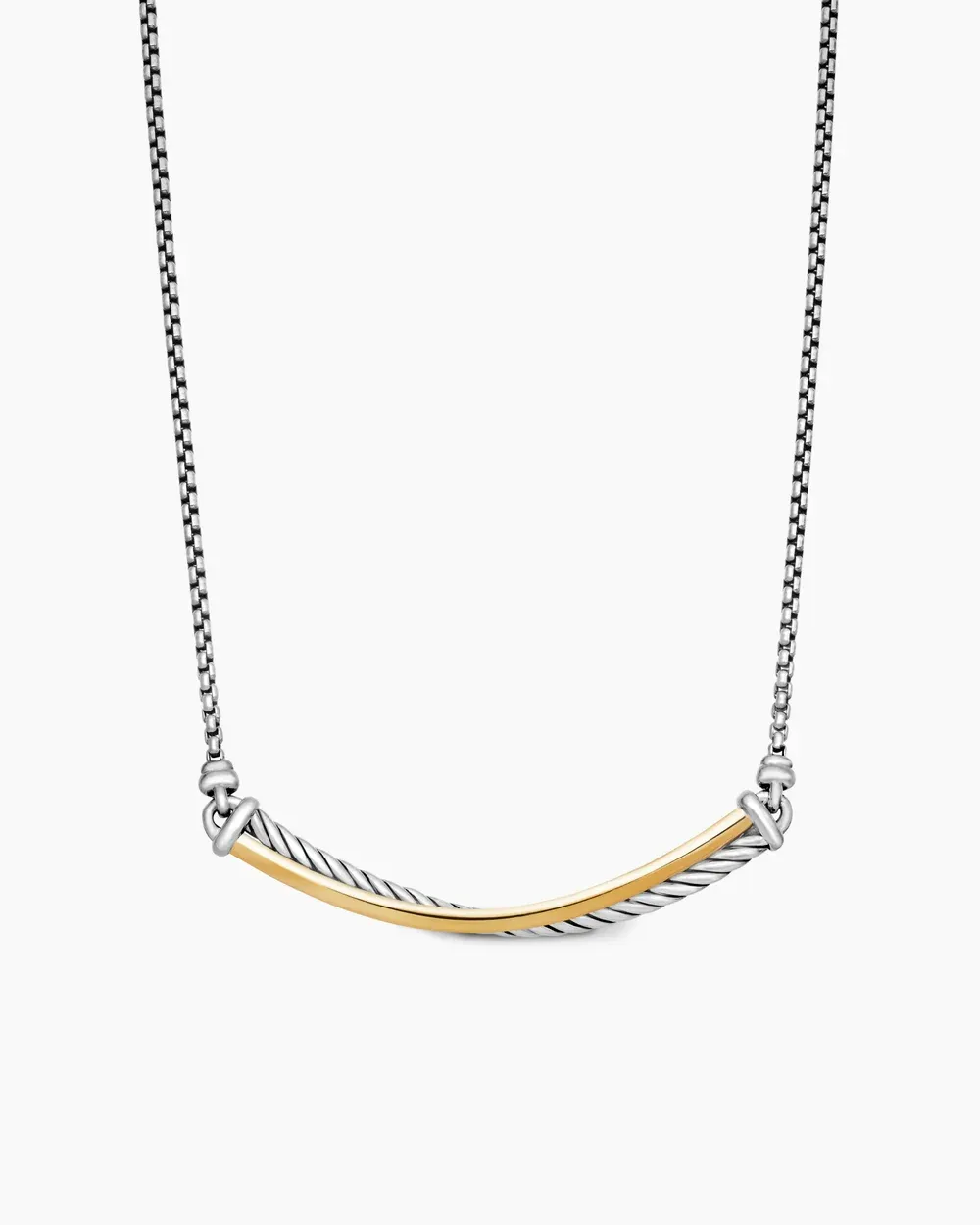 Crossover Bar Necklace Sterling Silver with 18K Yellow Gold