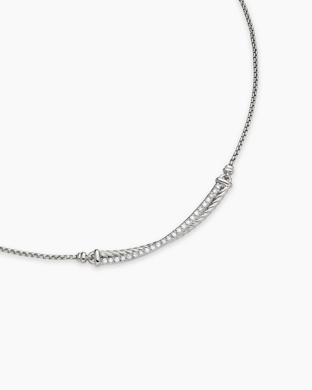 Crossover Bar Necklace Sterling Silver with Diamonds