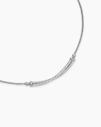 Crossover Bar Necklace Sterling Silver with Diamonds