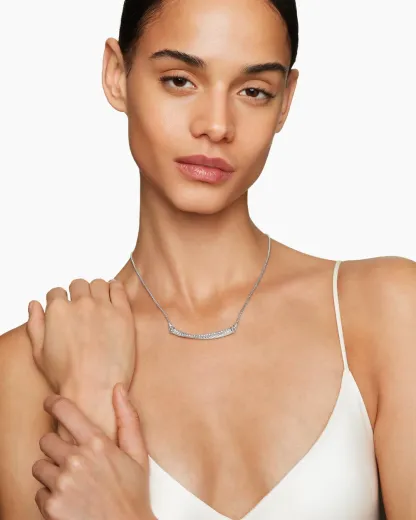 Crossover Bar Necklace Sterling Silver with Diamonds