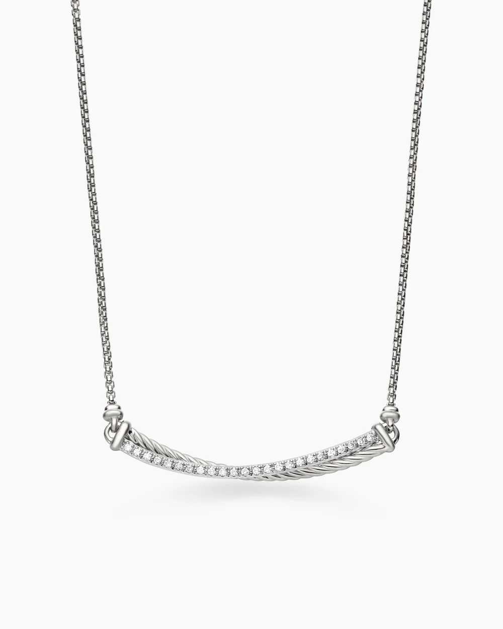Crossover Bar Necklace Sterling Silver with Diamonds
