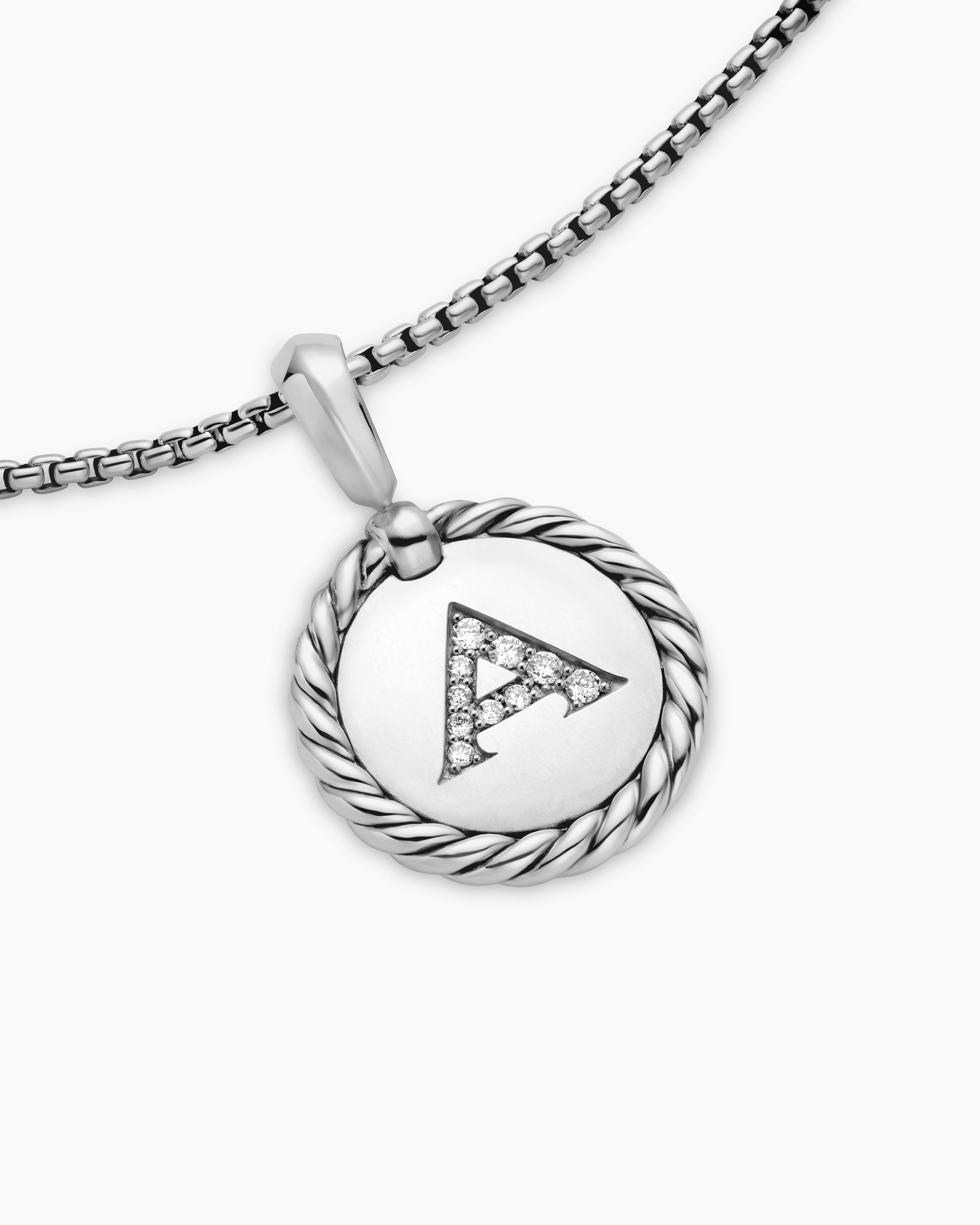 Initial Charm Necklace Sterling Silver with Diamond A