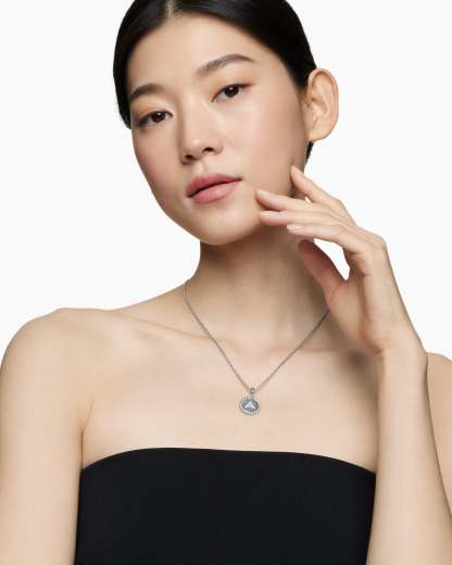 Initial Charm Necklace Sterling Silver with Diamond A