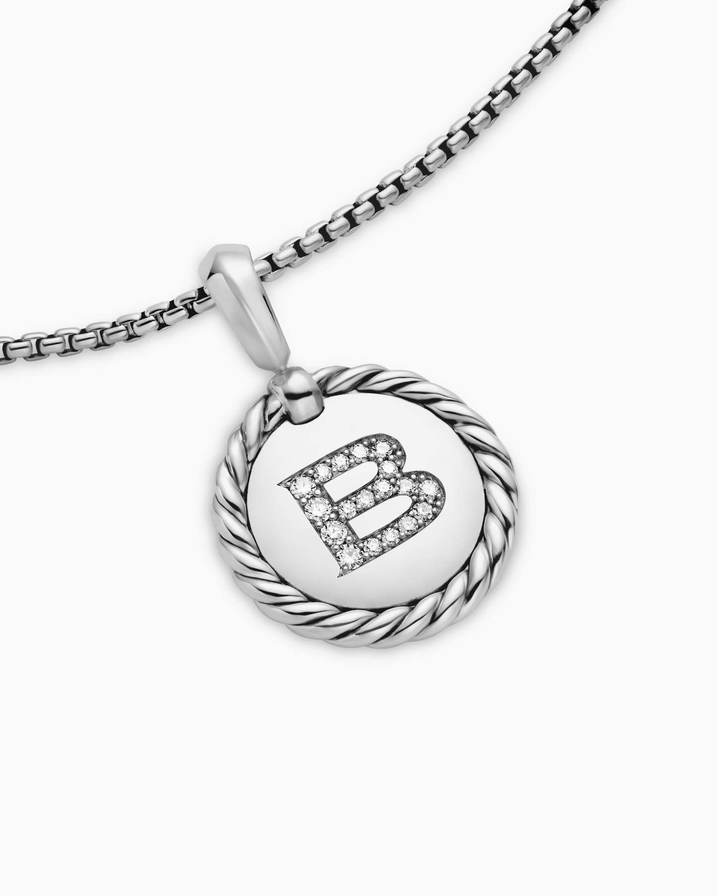Initial Charm Necklace Sterling Silver with Diamond B