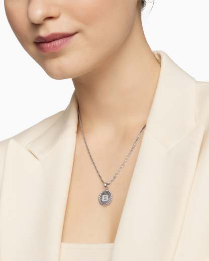 Initial Charm Necklace Sterling Silver with Diamond B