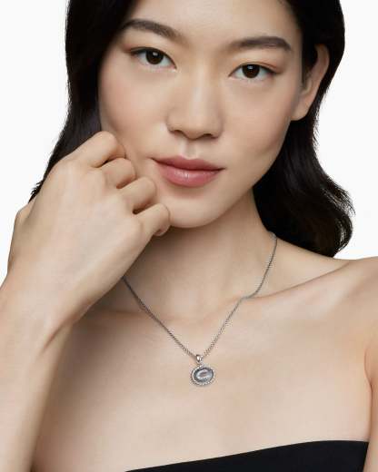 Initial Charm Necklace Sterling Silver with Diamond C