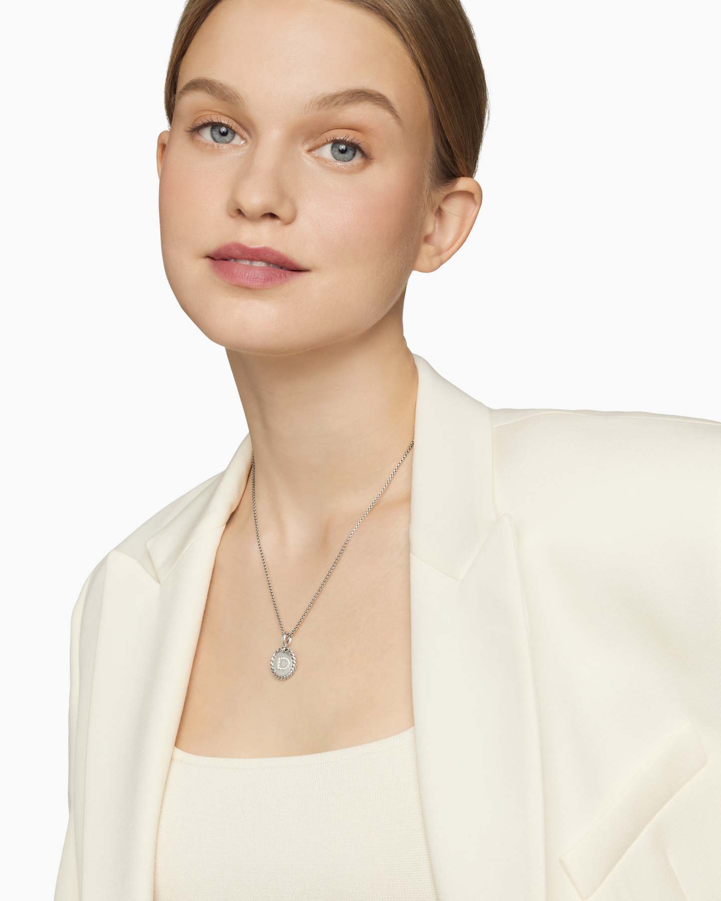 Initial Charm Necklace Sterling Silver with Diamond D