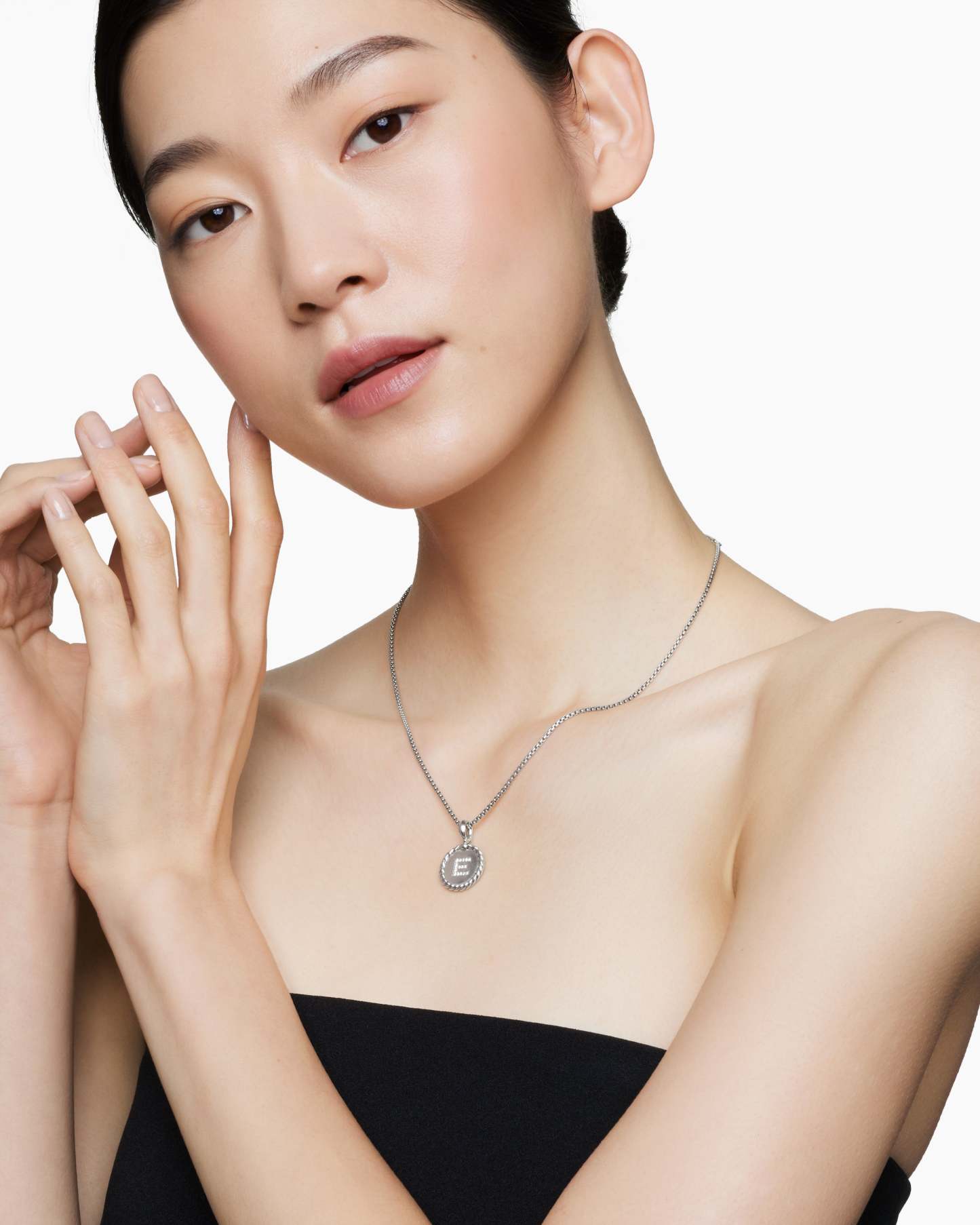 Initial Charm Necklace Sterling Silver with Diamond E