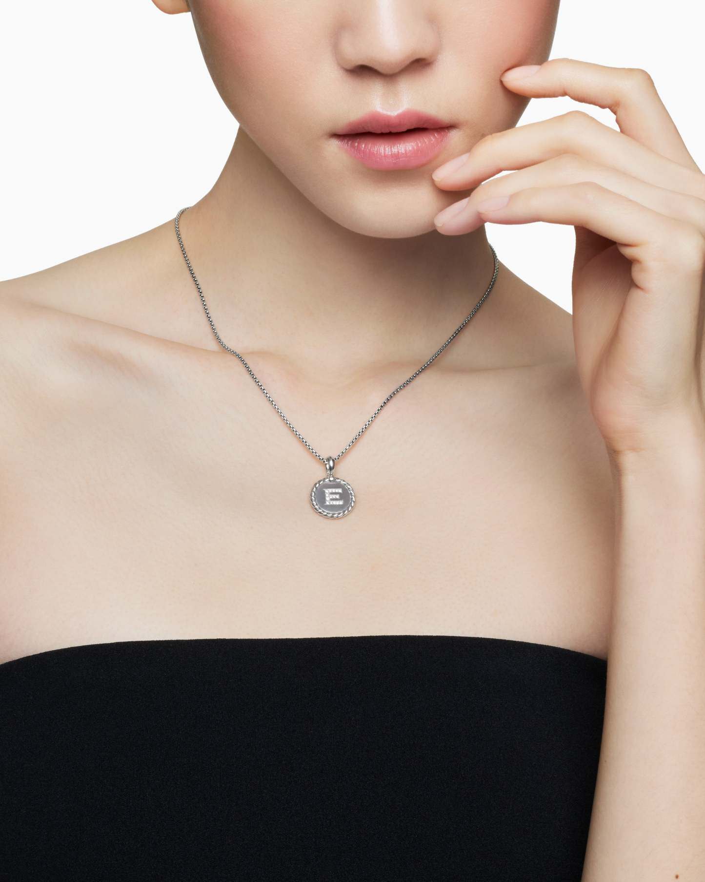Initial Charm Necklace Sterling Silver with Diamond E