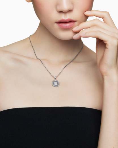 Initial Charm Necklace Sterling Silver with Diamond E