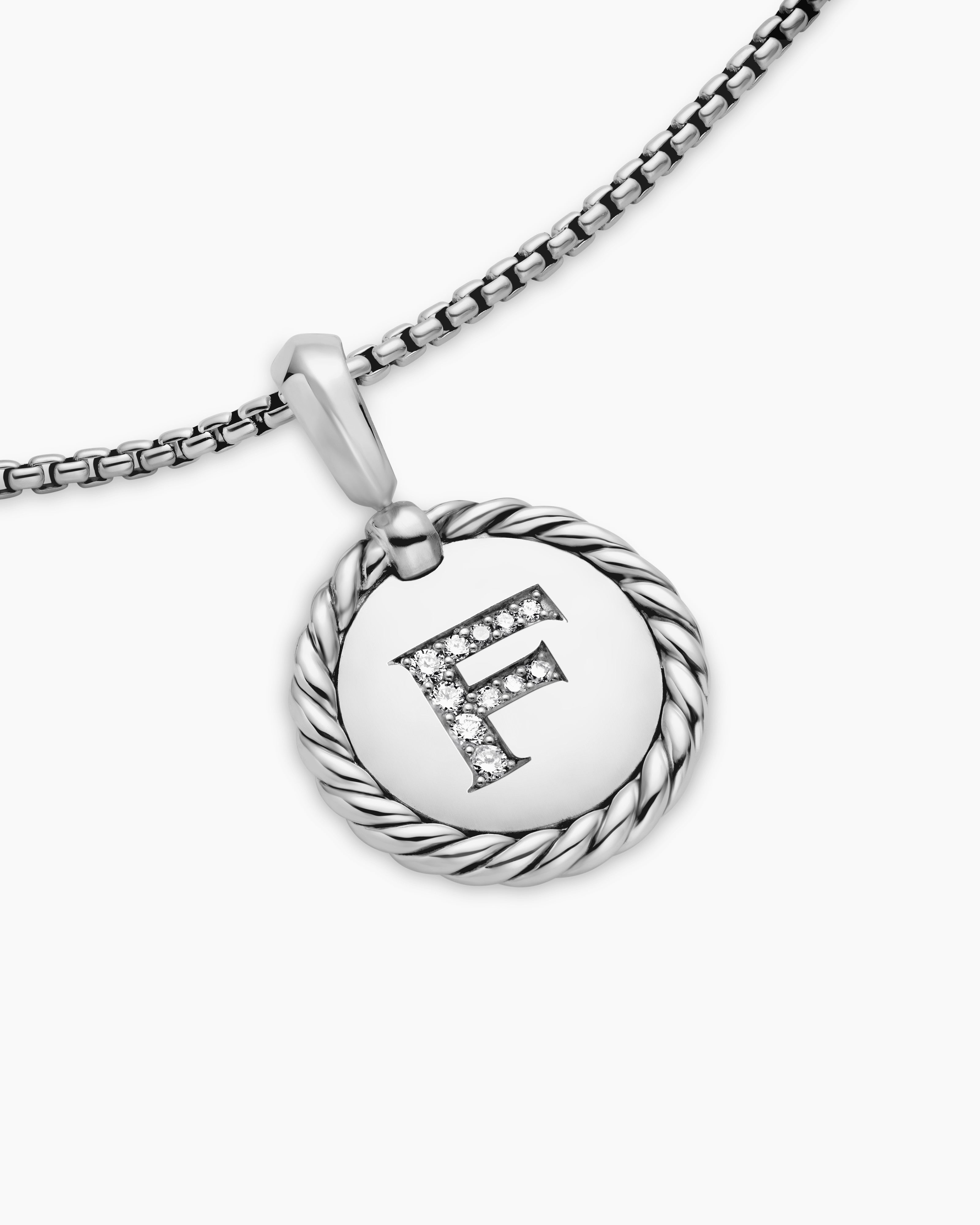Initial Charm Necklace Sterling Silver with Diamond F