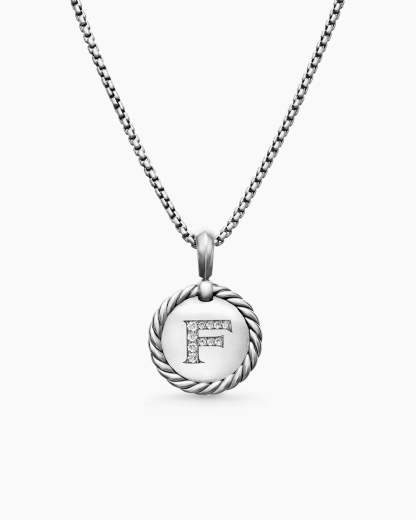 Initial Charm Necklace Sterling Silver with Diamond F