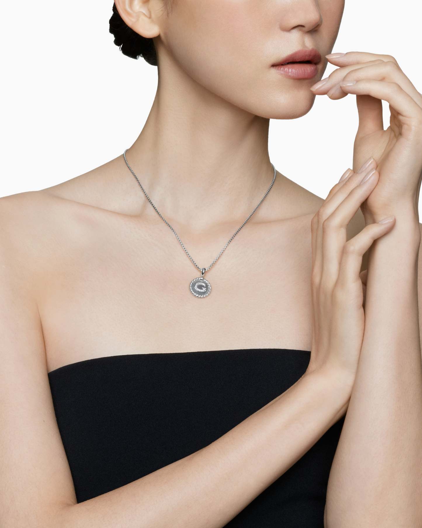 Initial Charm Necklace Sterling Silver with Diamond G