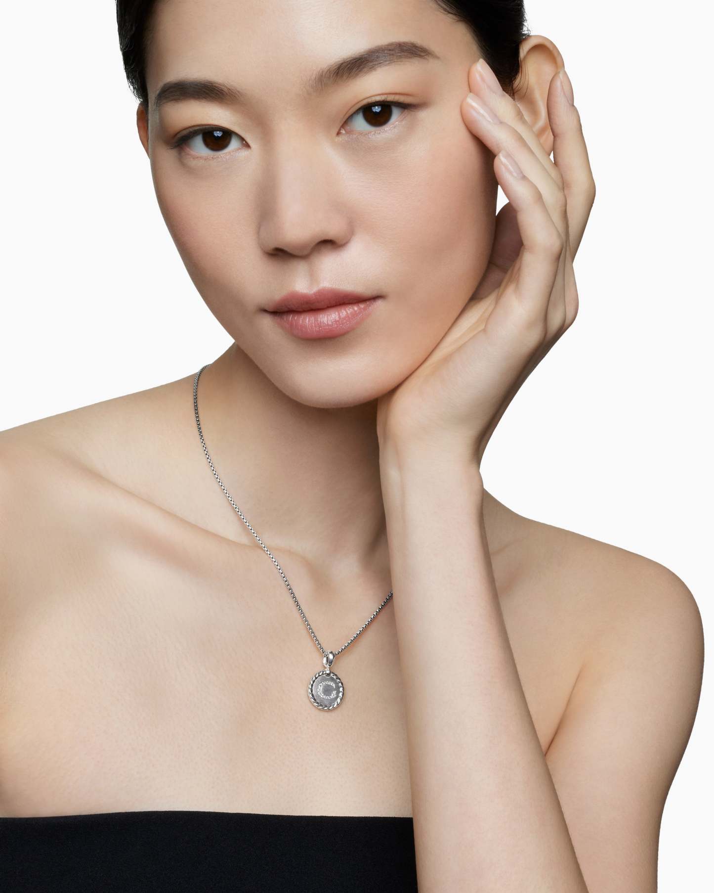 Initial Charm Necklace Sterling Silver with Diamond G