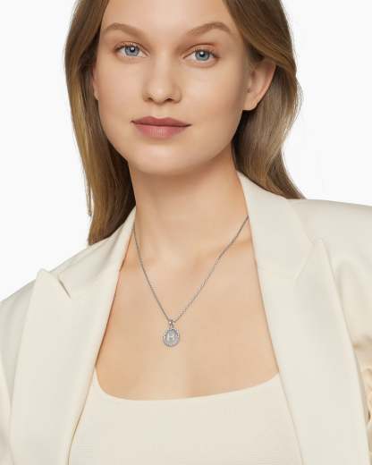 Initial Charm Necklace Sterling Silver with Diamond H