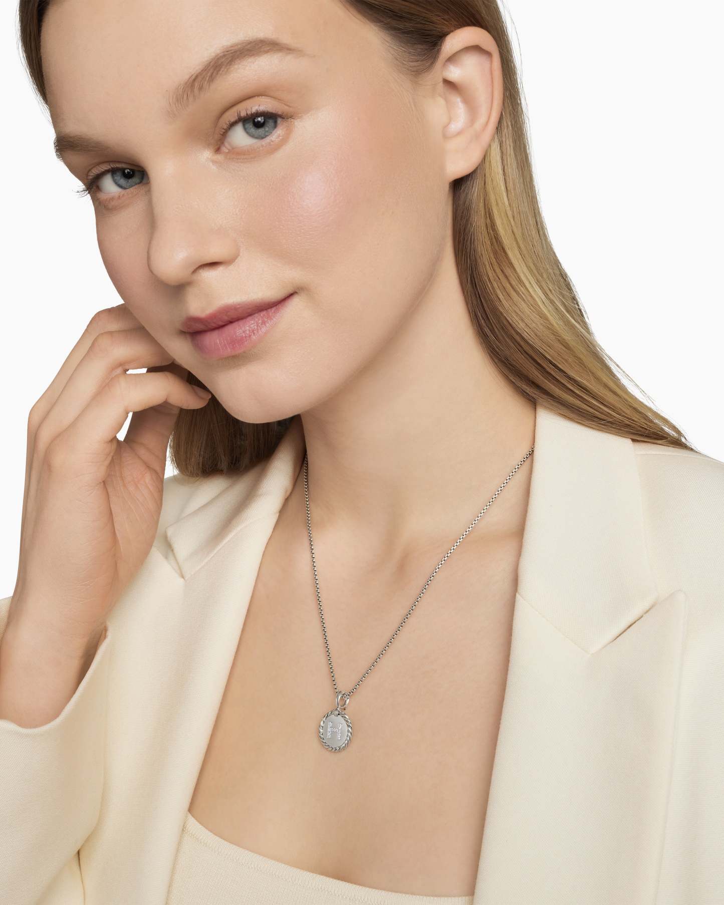 Initial Charm Necklace Sterling Silver with Diamond H