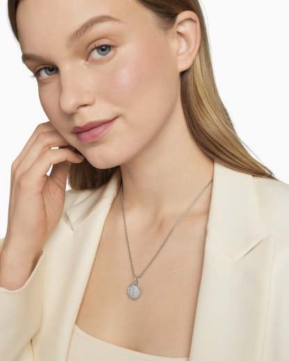 Initial Charm Necklace Sterling Silver with Diamond H