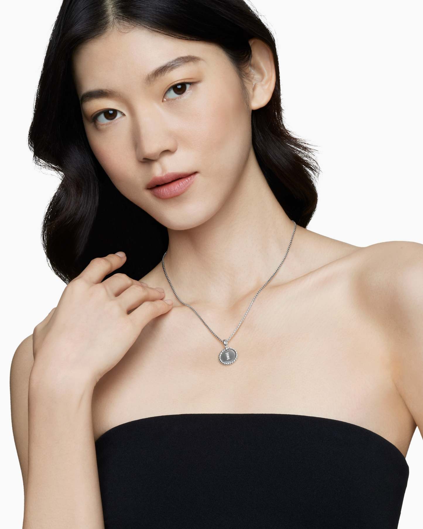 Initial Charm Necklace Sterling Silver with Diamond I