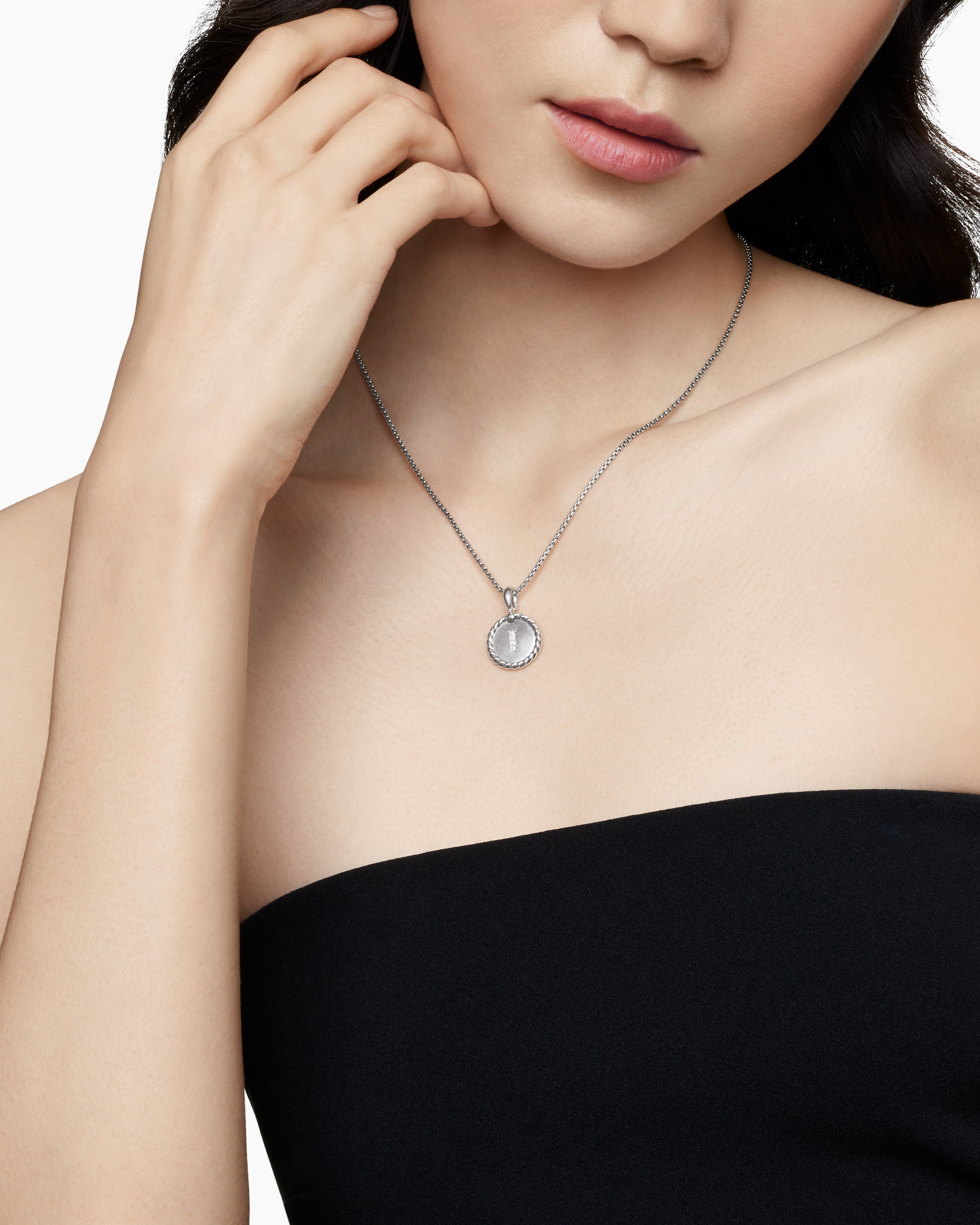 Initial Charm Necklace Sterling Silver with Diamond I
