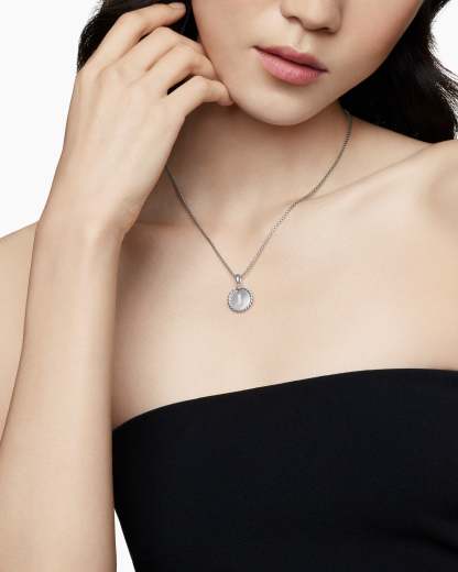 Initial Charm Necklace Sterling Silver with Diamond I