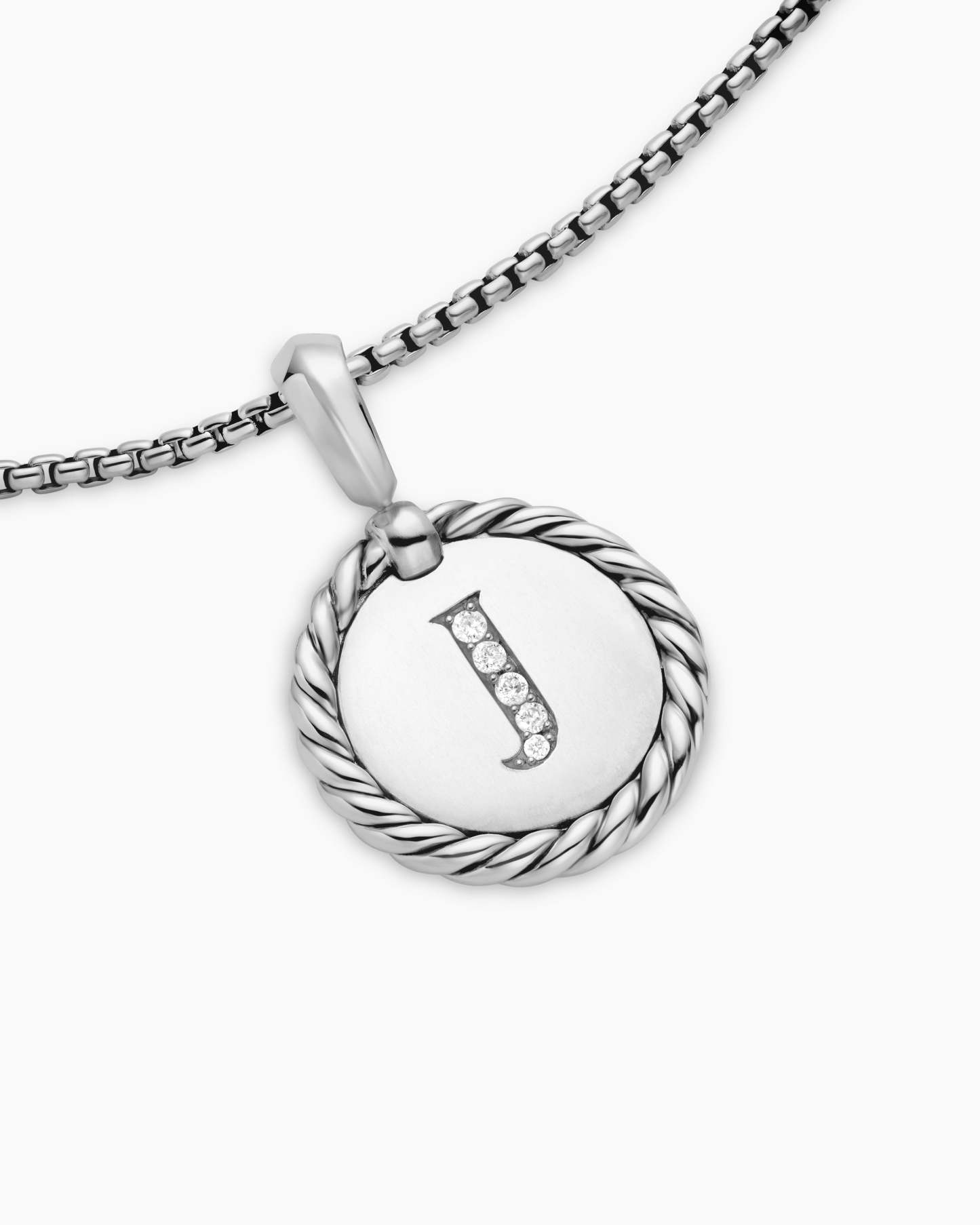 Initial Charm Necklace Sterling Silver with Diamond J