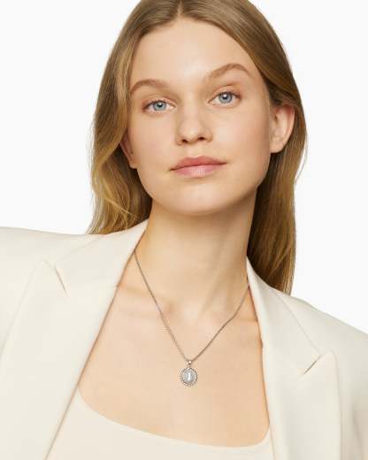 Initial Charm Necklace Sterling Silver with Diamond J