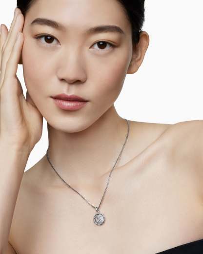 Initial Charm Necklace Sterling Silver with Diamond K