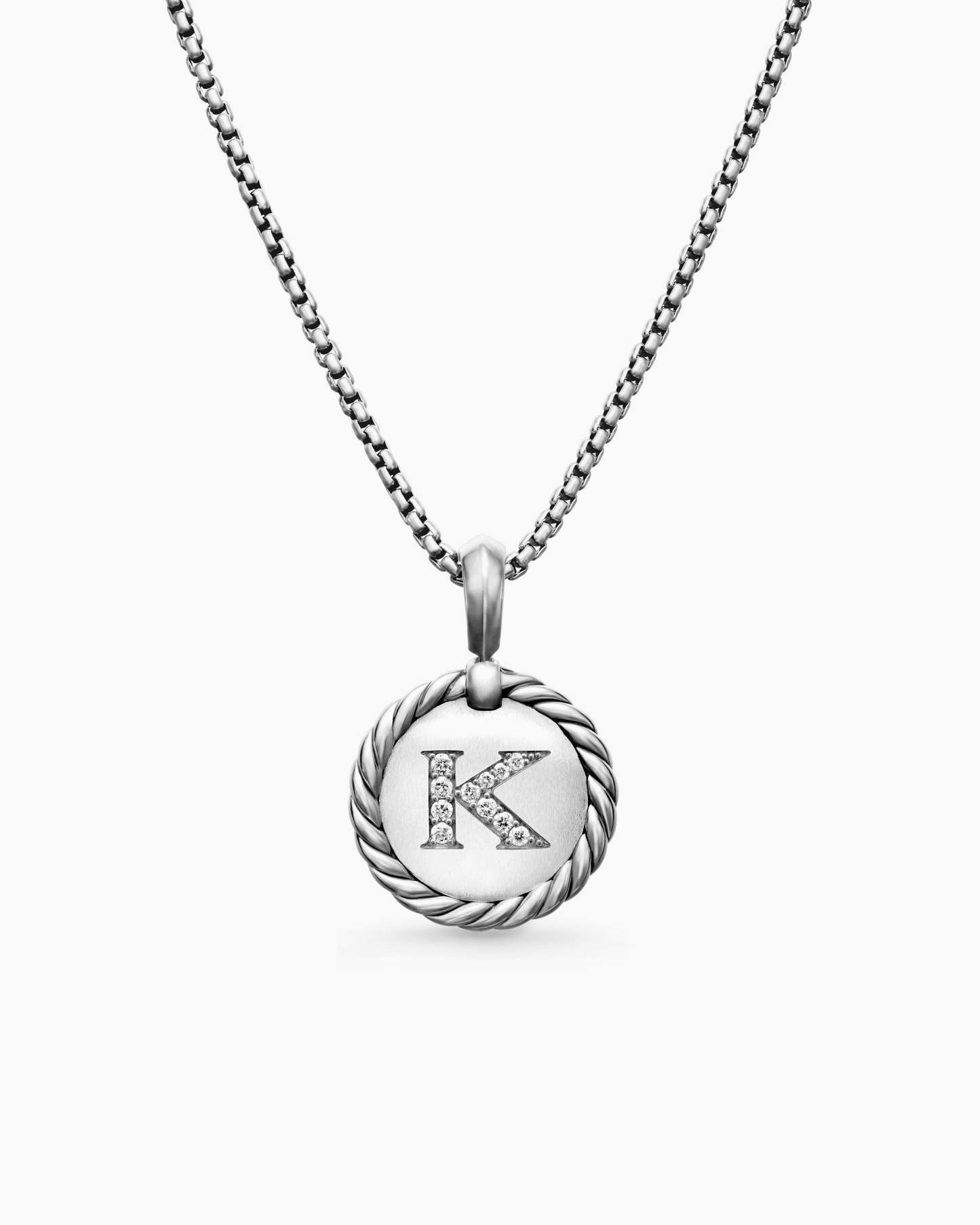 Initial Charm Necklace Sterling Silver with Diamond K
