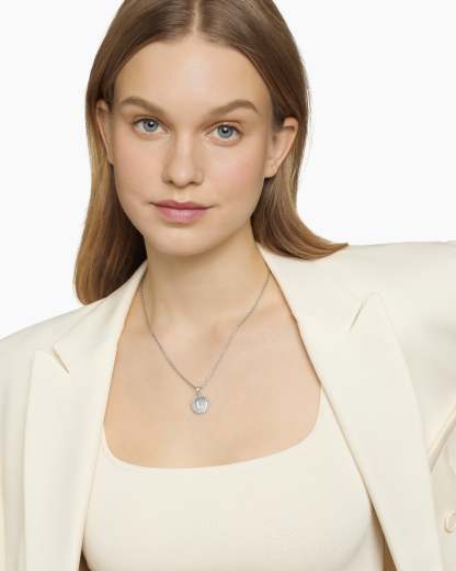 Initial Charm Necklace Sterling Silver with Diamond L