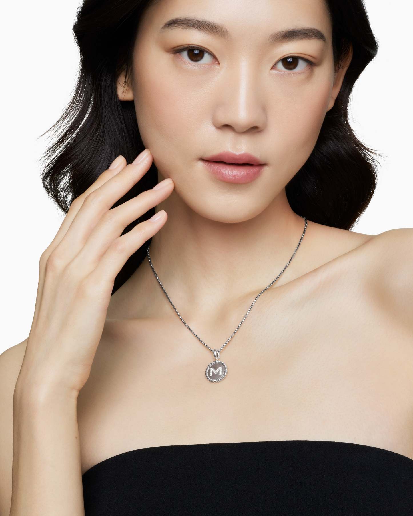 Initial Charm Necklace Sterling Silver with Diamond M