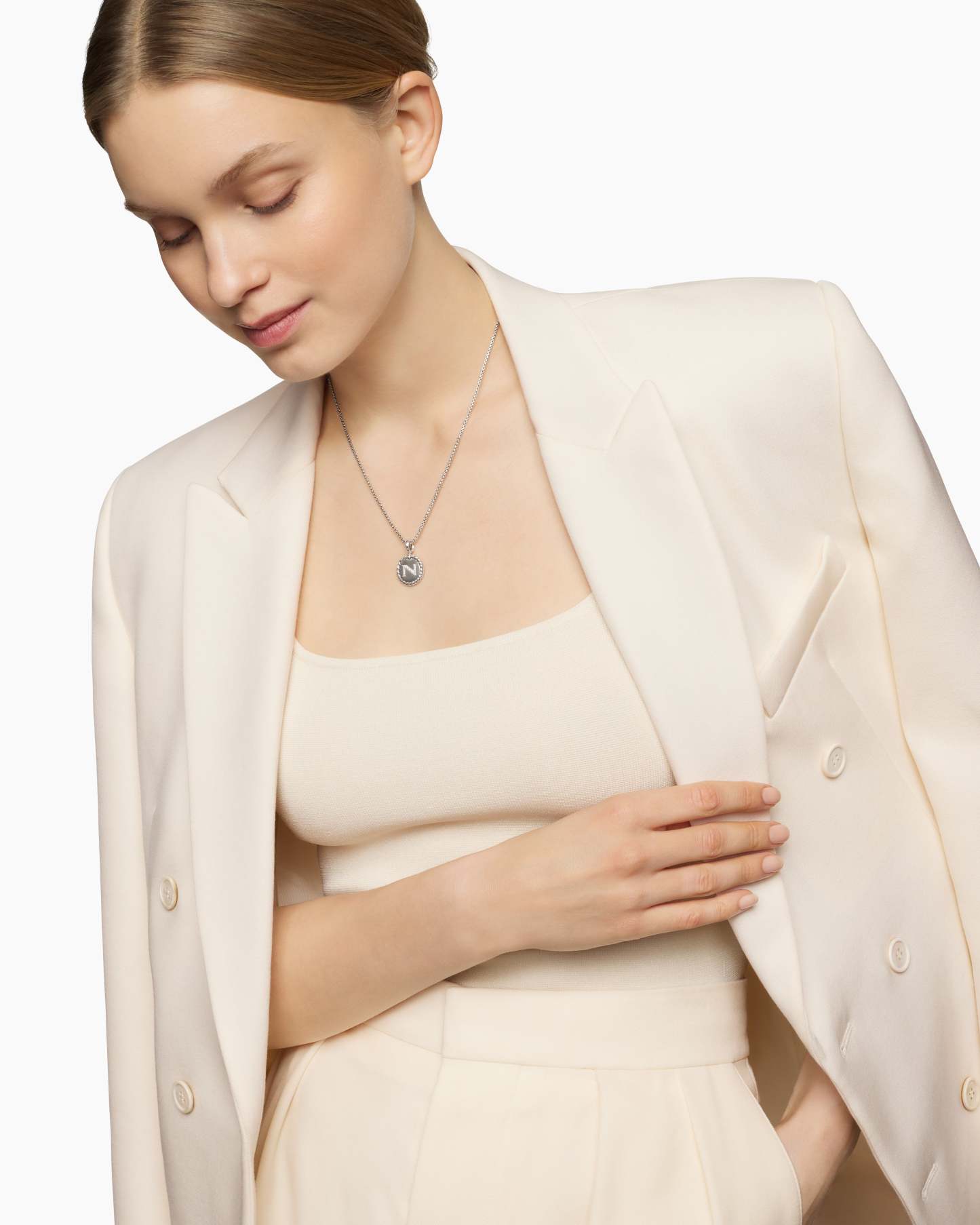 Initial Charm Necklace Sterling Silver with Diamond N