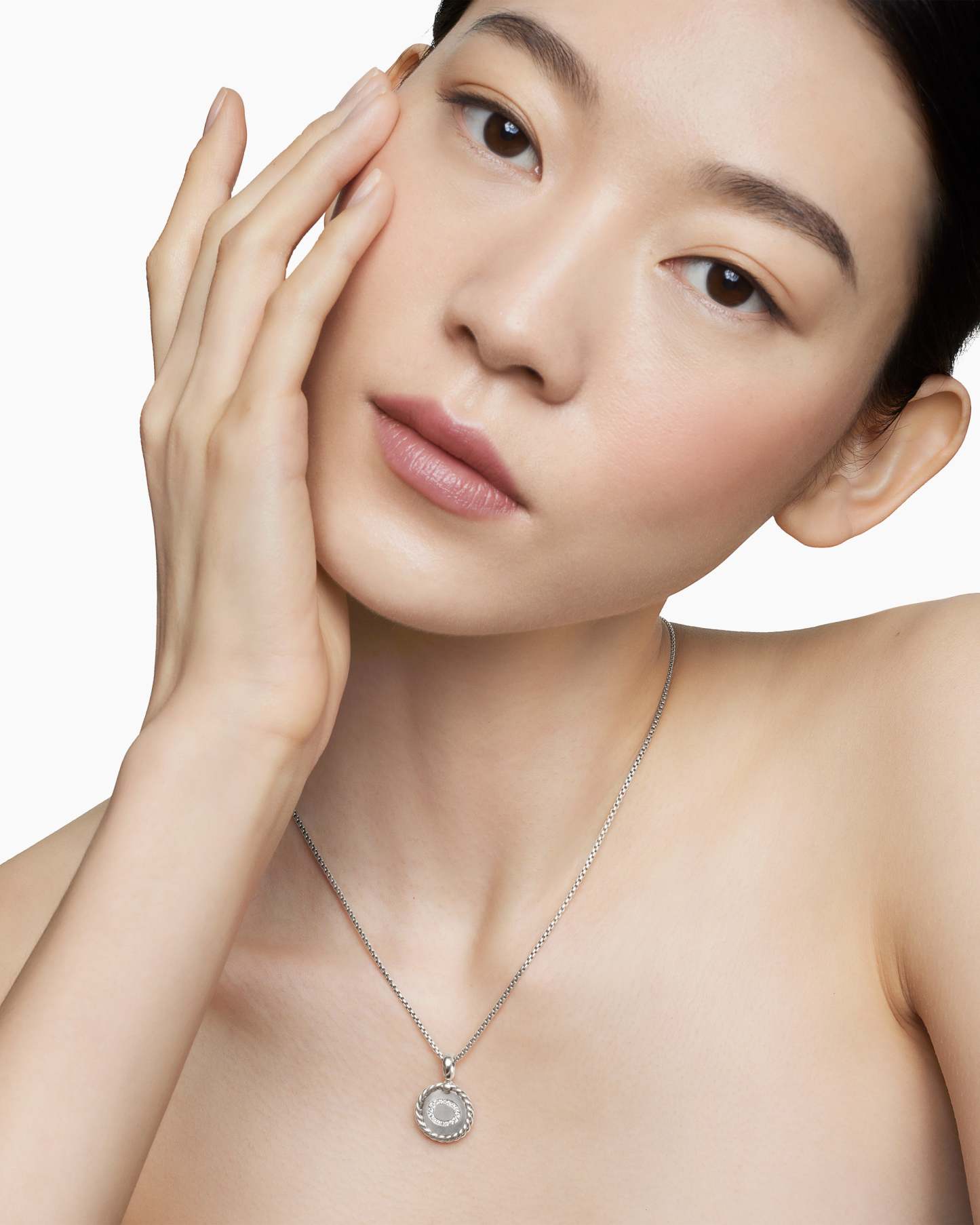 [Copy]Initial Charm Necklace Sterling Silver with Diamond O