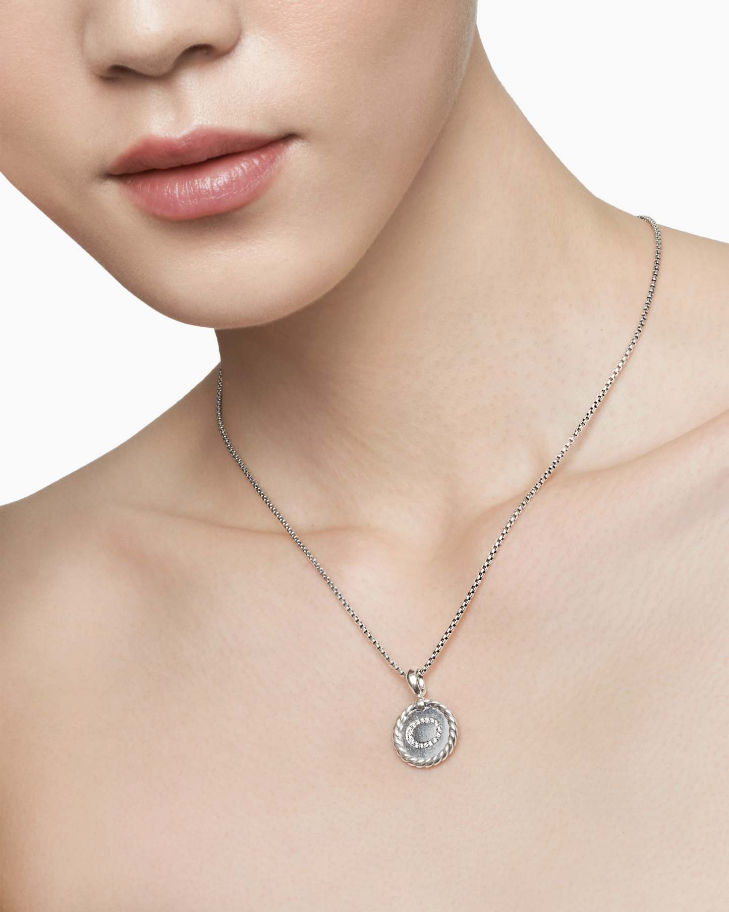 [Copy]Initial Charm Necklace Sterling Silver with Diamond O