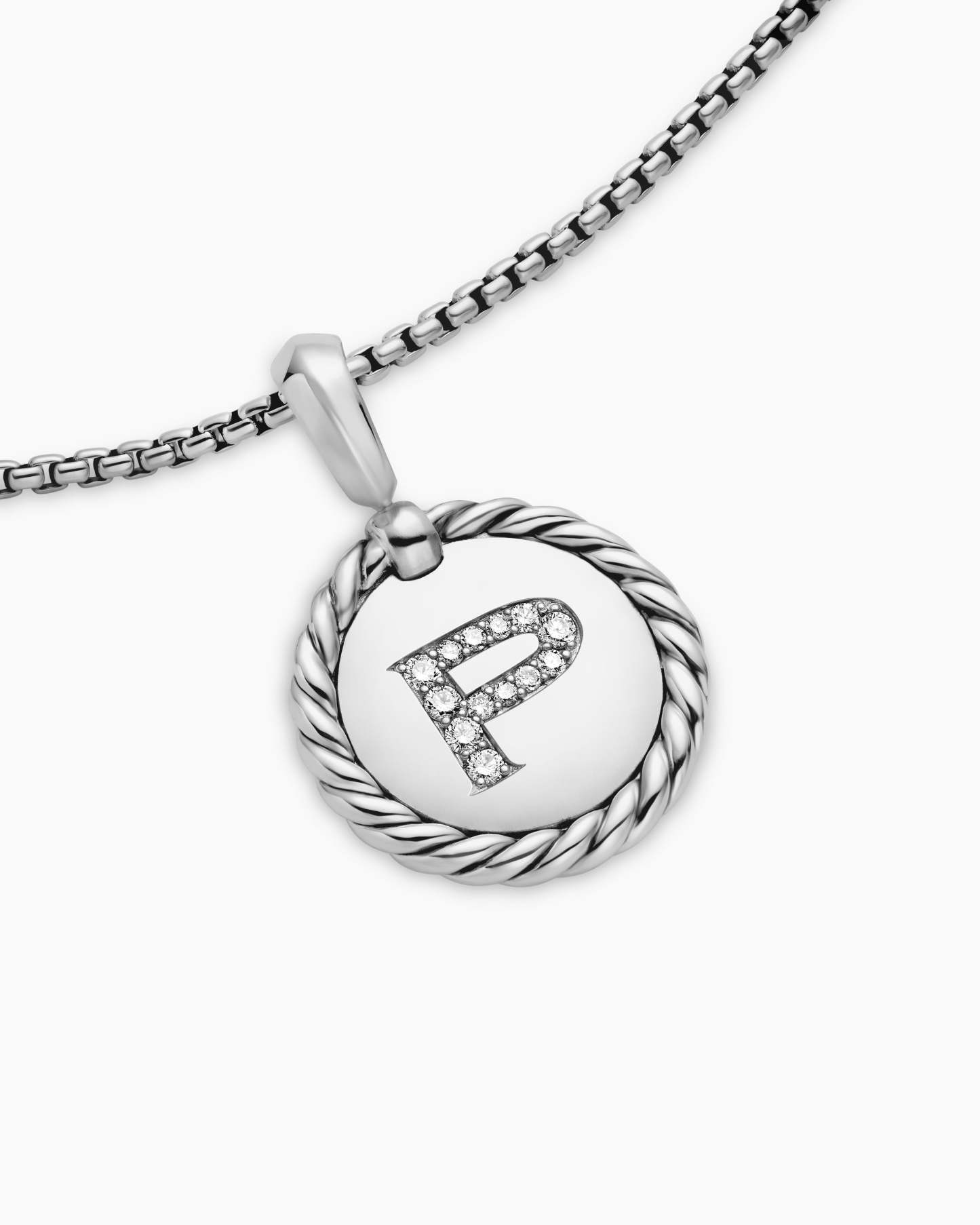 Initial Charm Necklace Sterling Silver with Diamond P