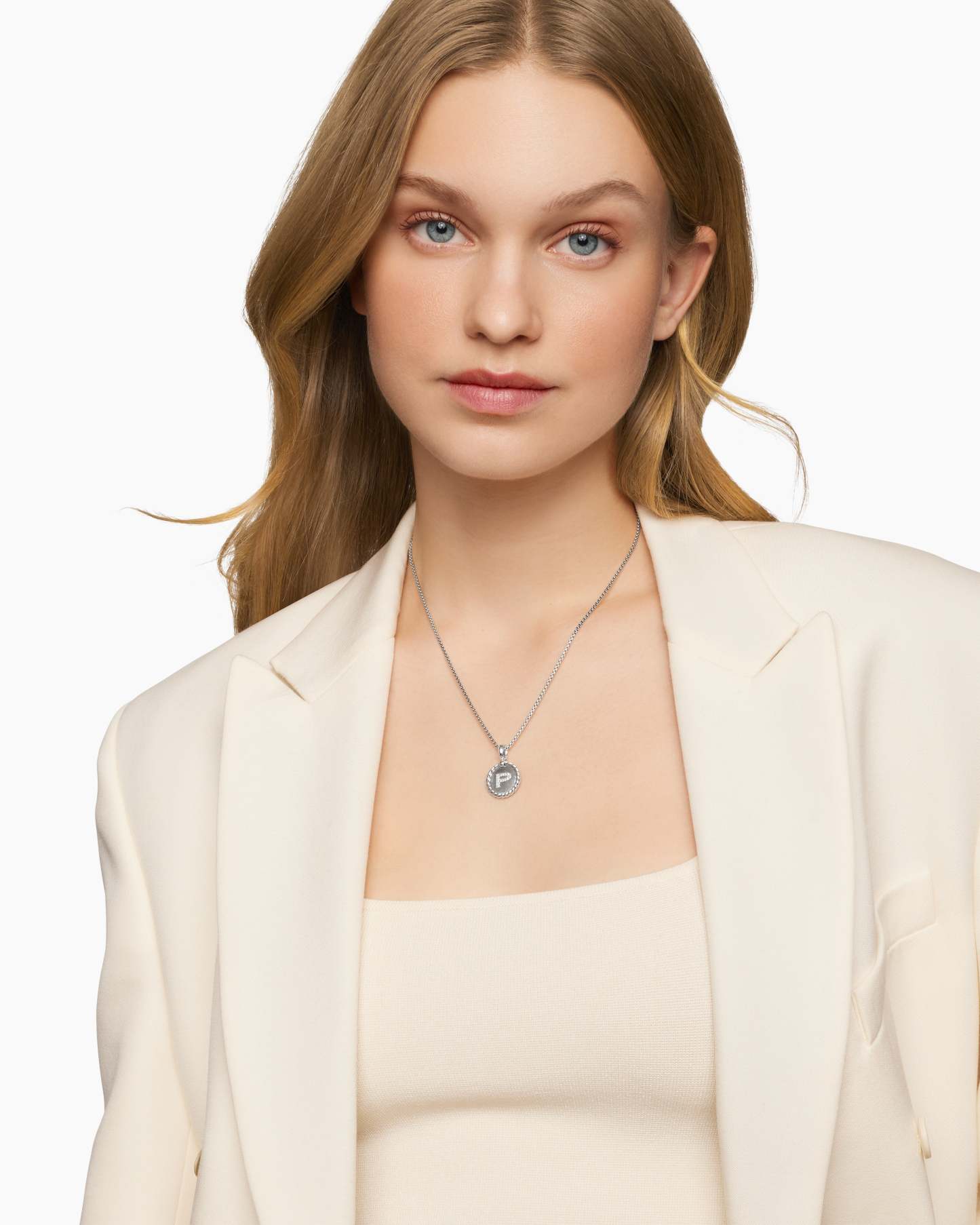 Initial Charm Necklace Sterling Silver with Diamond P