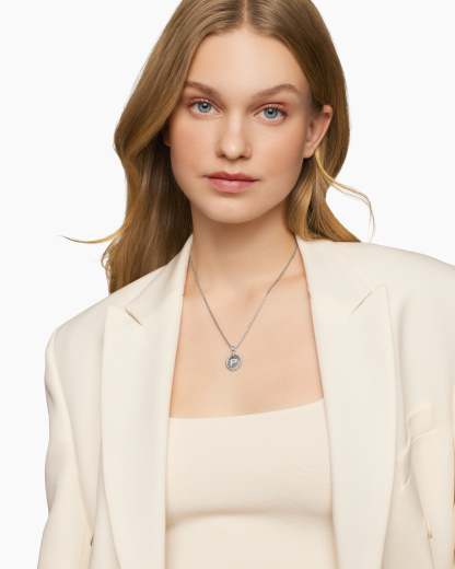 Initial Charm Necklace Sterling Silver with Diamond P