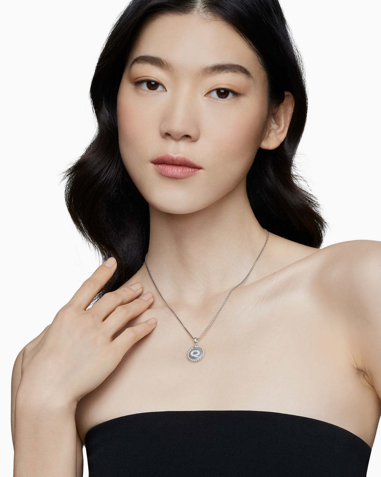 Initial Charm Necklace Sterling Silver with Diamond Q