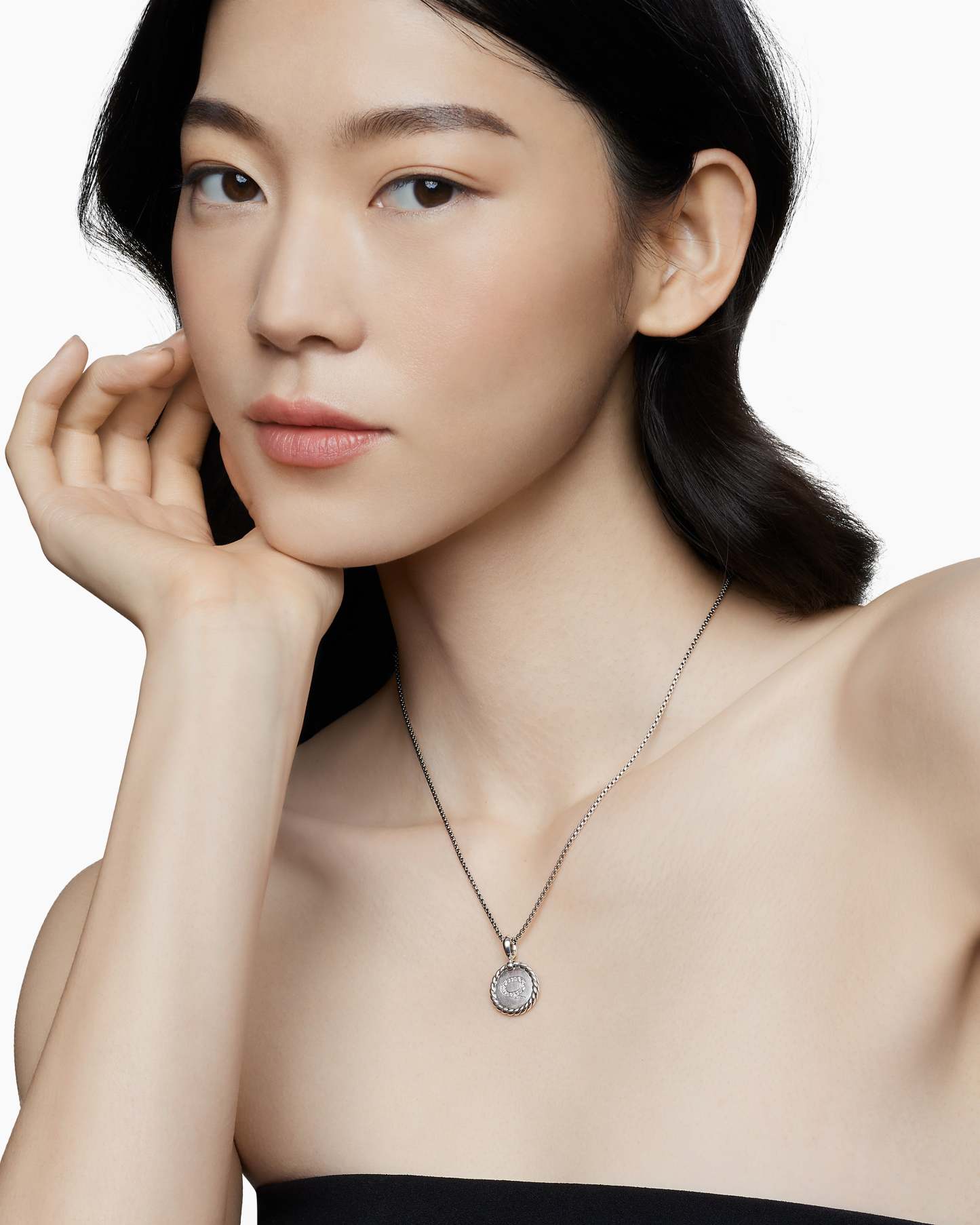 Initial Charm Necklace Sterling Silver with Diamond Q