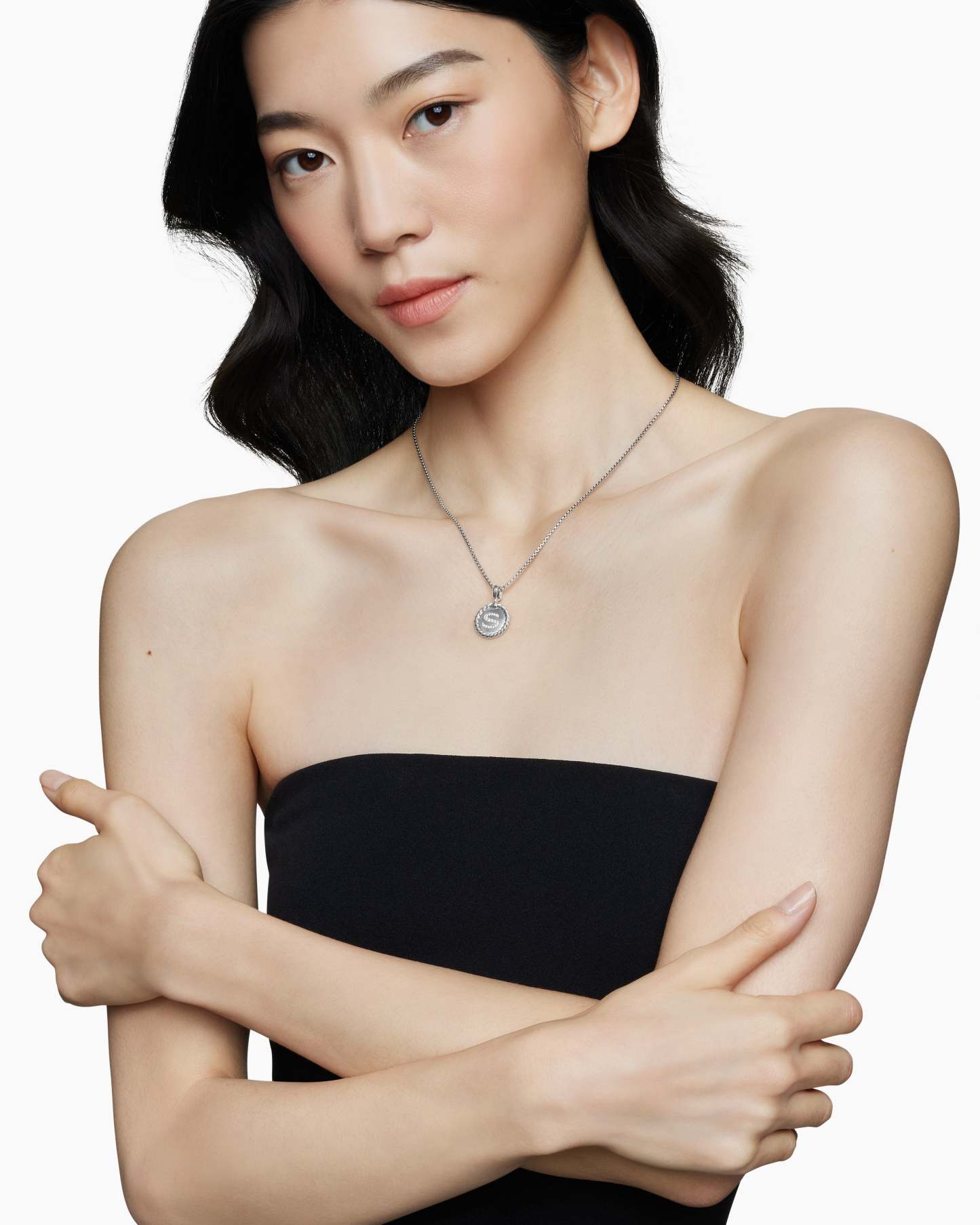 Initial Charm Necklace Sterling Silver with Diamond S