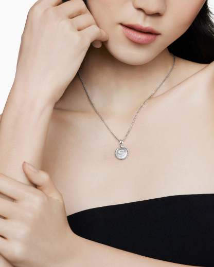 Initial Charm Necklace Sterling Silver with Diamond S